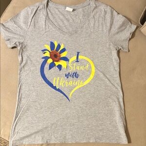 Gray T-Shirt with Ukraine Heart and Sunflower Design